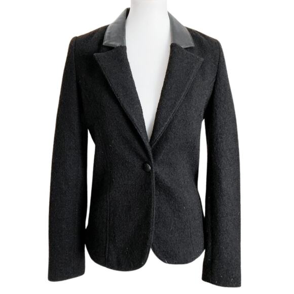 Line the Label Wool & Lambskin Trim Blazer , Leather Collar, Elbow Patches, S - Picture 1 of 7